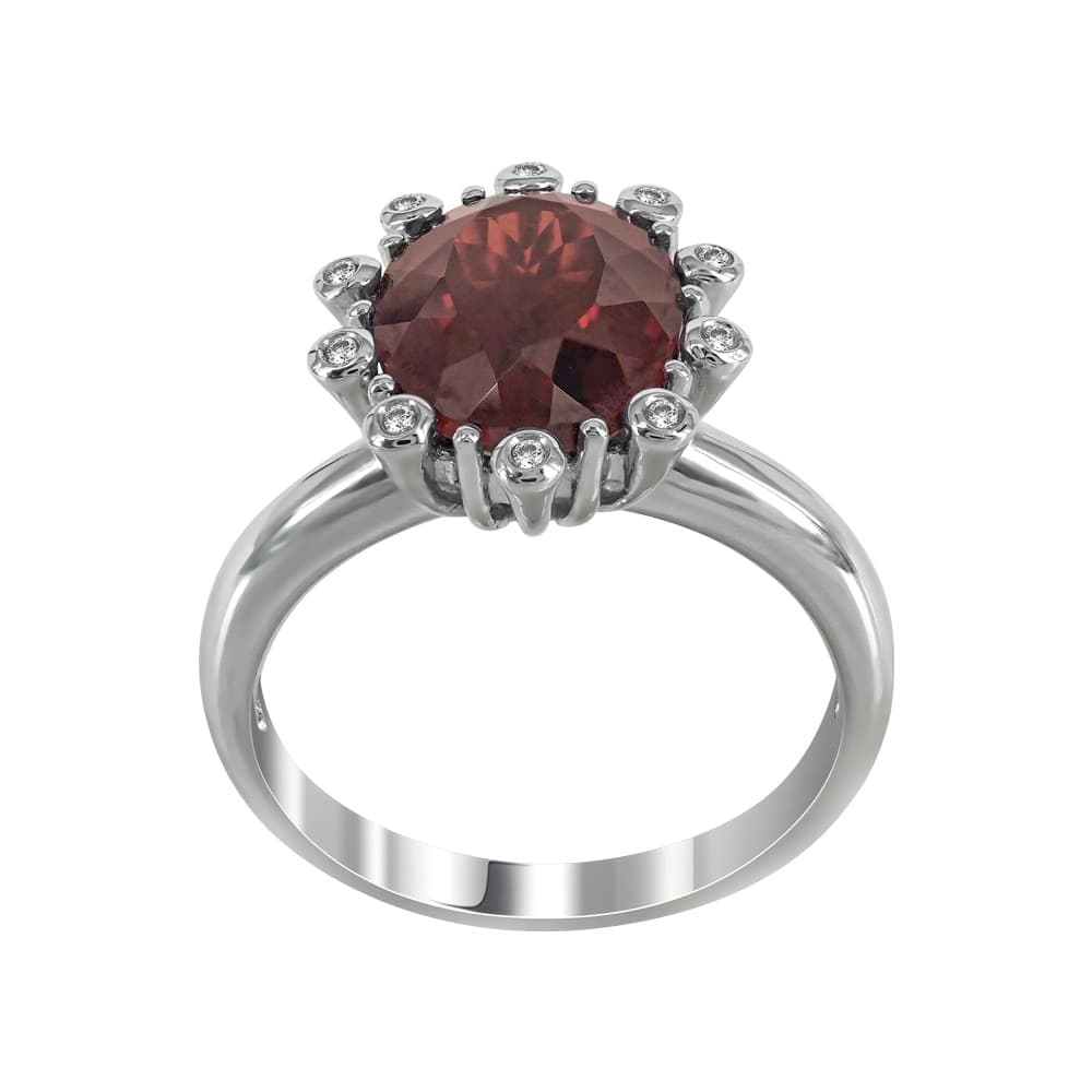 Λευκόχρυσο Μονόπετρο Δαχτυλίδι Με Γρανάτη Και Διαμάντια Brilliant Κ18 DX27670