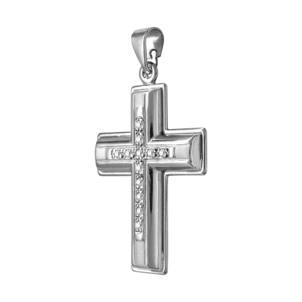 Σταυρός Βάπτισης Γυναικείος Σε Λευκόχρυσο K9 Καρατίων Με Πέτρες ST2492