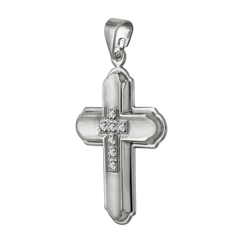 Σταυρός Βάπτισης Γυναικείος Σε Λευκόχρυσο K9 Καρατίων Με Πέτρες ST2496