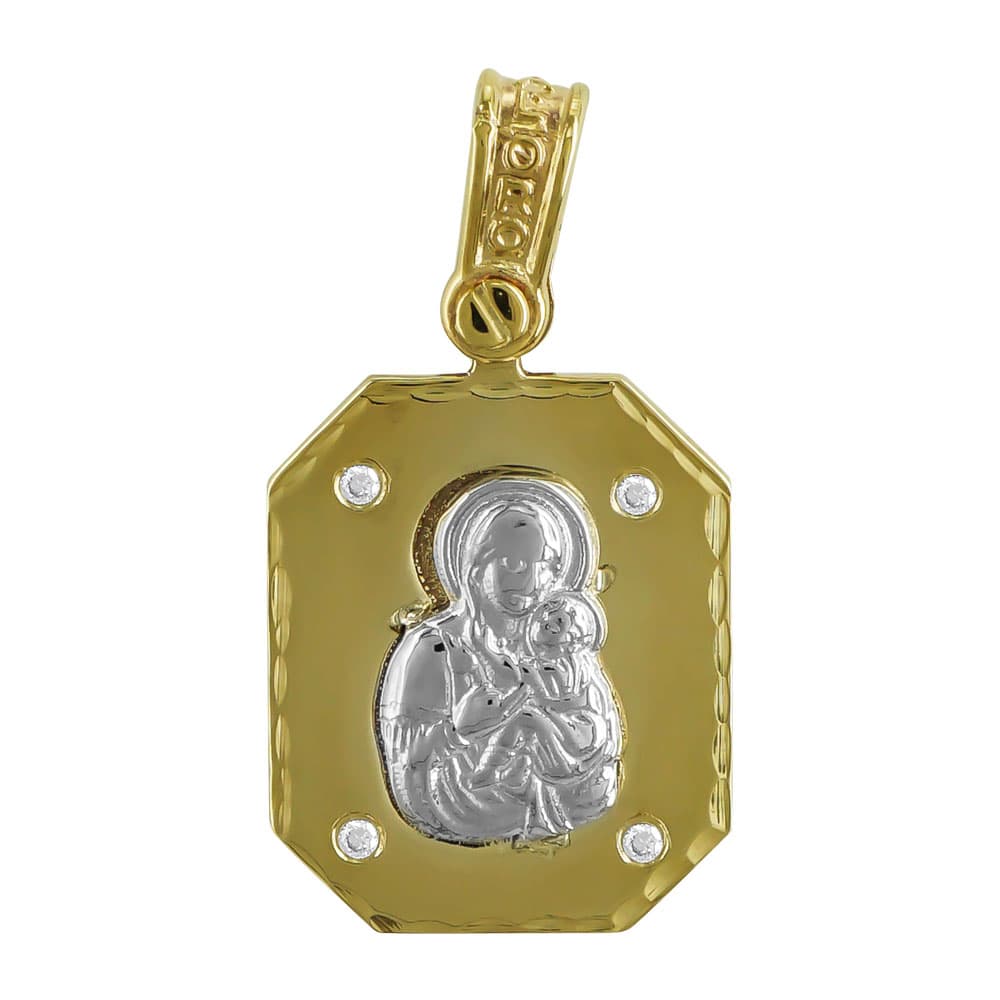 Παιδική παραμάνα φυλαχτό από επιχρυσωμένο ασήμι με κωνσταντινάτο με πέτρες ζιργκόν και μάτι