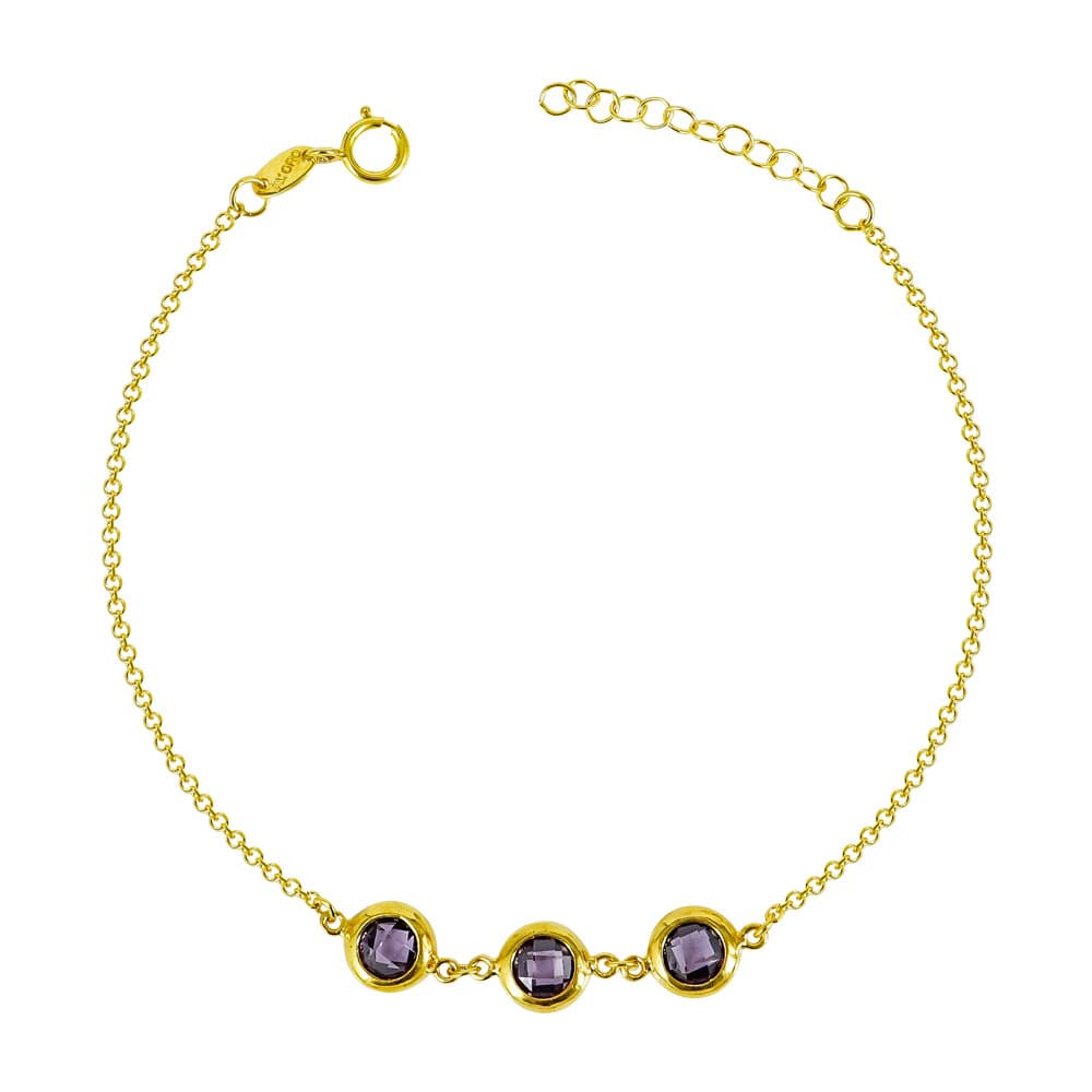 Βραχιόλι Με Μωβ Πέτρες Από Επιχρυσωμένο Ασήμι VR616