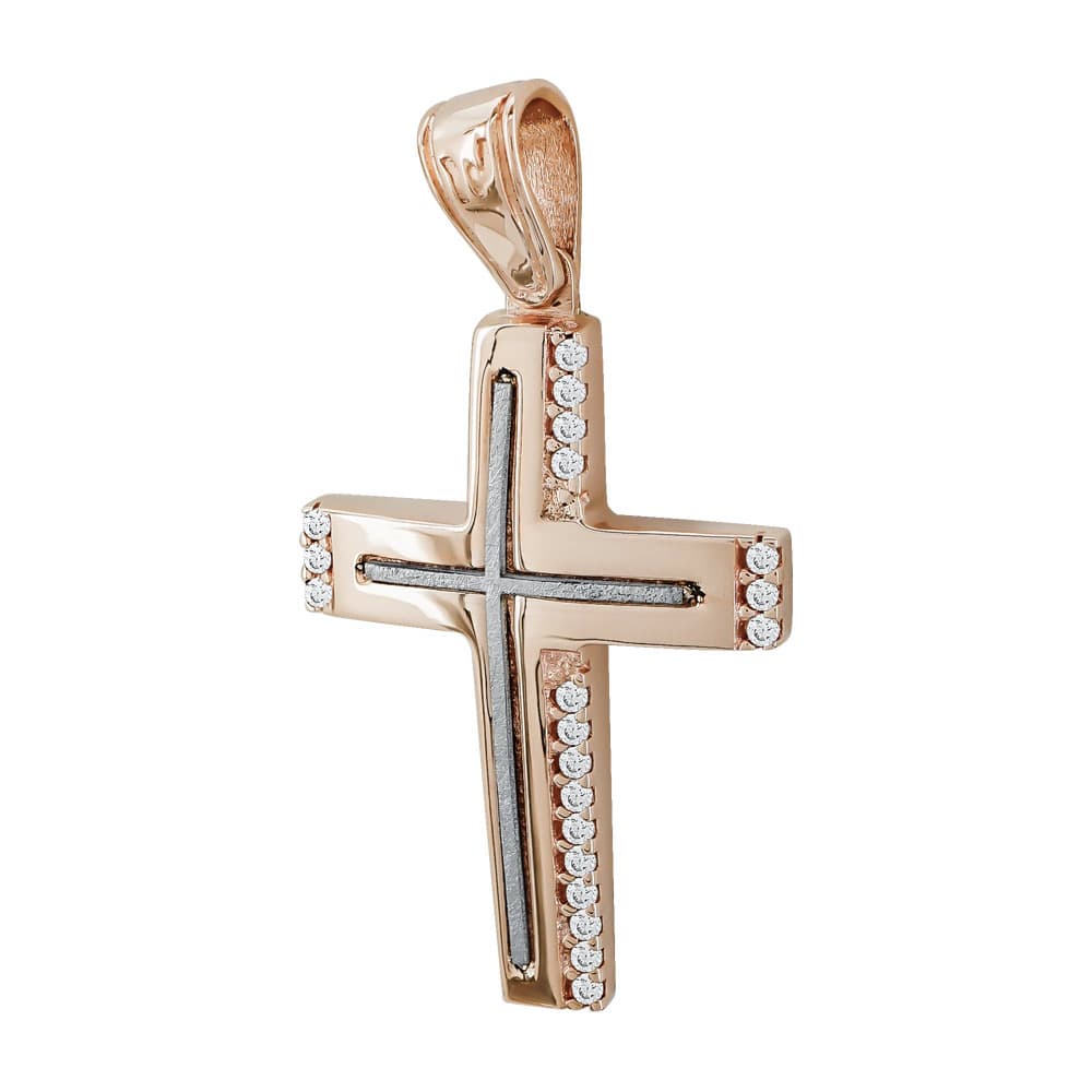 Σταυρός Βάπτισης Γυναικείος Σε Δίχρωμο Χρυσό 14 Καρατίων ST2551