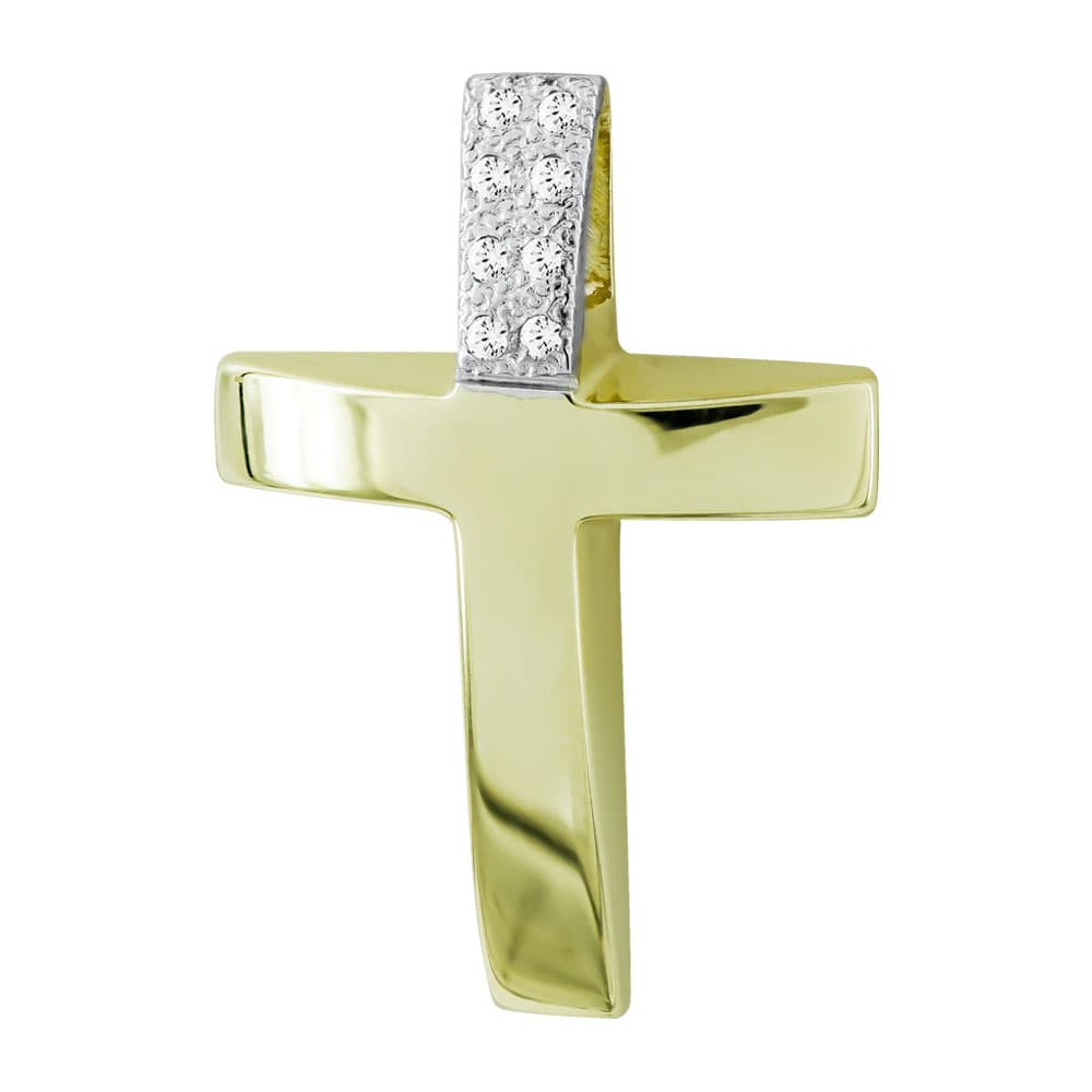 Σταυρός Βάπτισης Γυναικείος Σε Δίχρωμο Χρυσό 14 Καρατίων Με Πέτρες ST2635