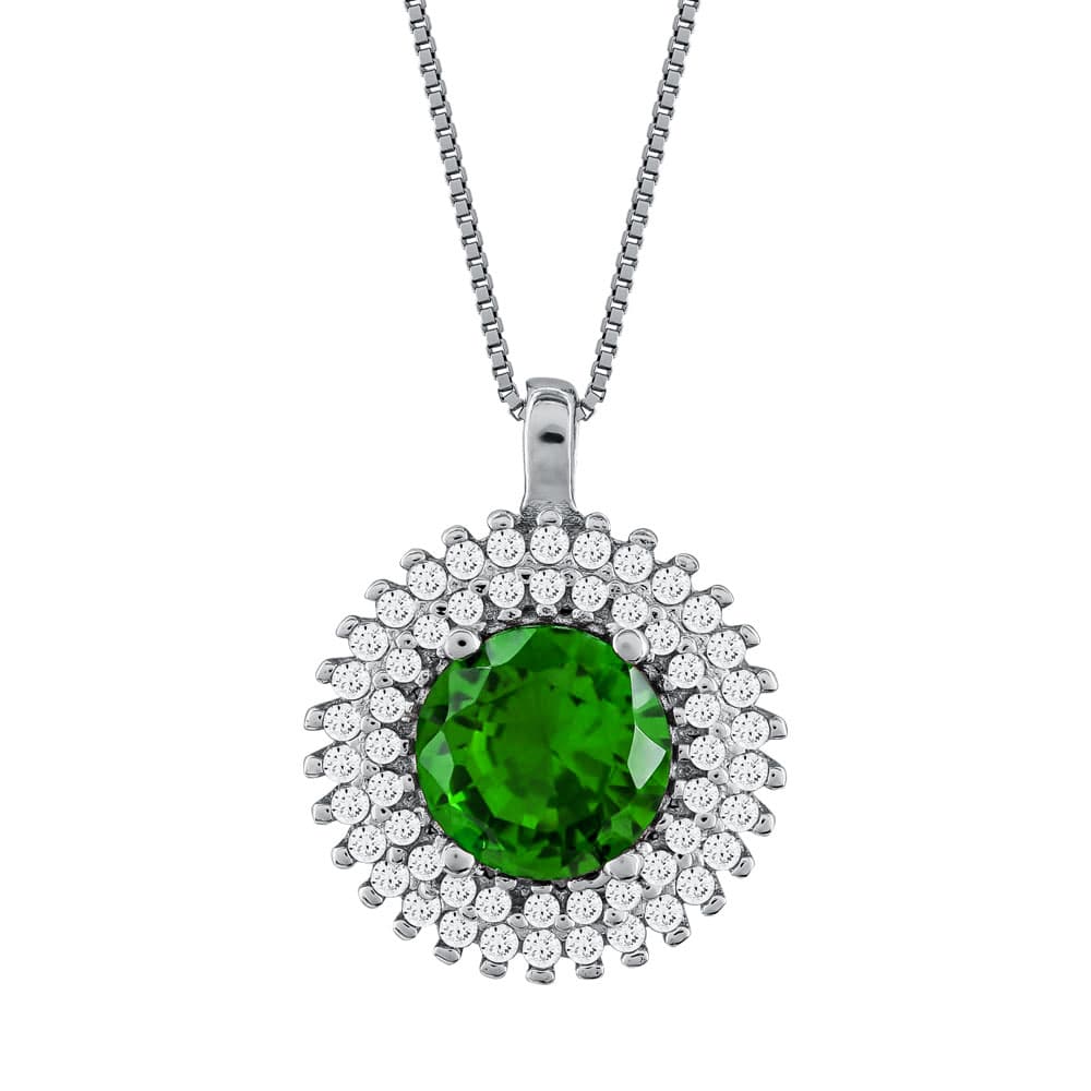 Μενταγιόν Ροζέτα Με Πράσινη Πέτρα Από Λευκόχρυσο Κ14 M00782