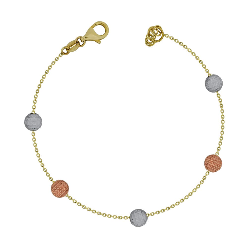 Βραχιόλι Mε Διαμανταρισμένες Μπαλίτσες Από Τρίχρωμο Χρυσό Κ14 VR77285