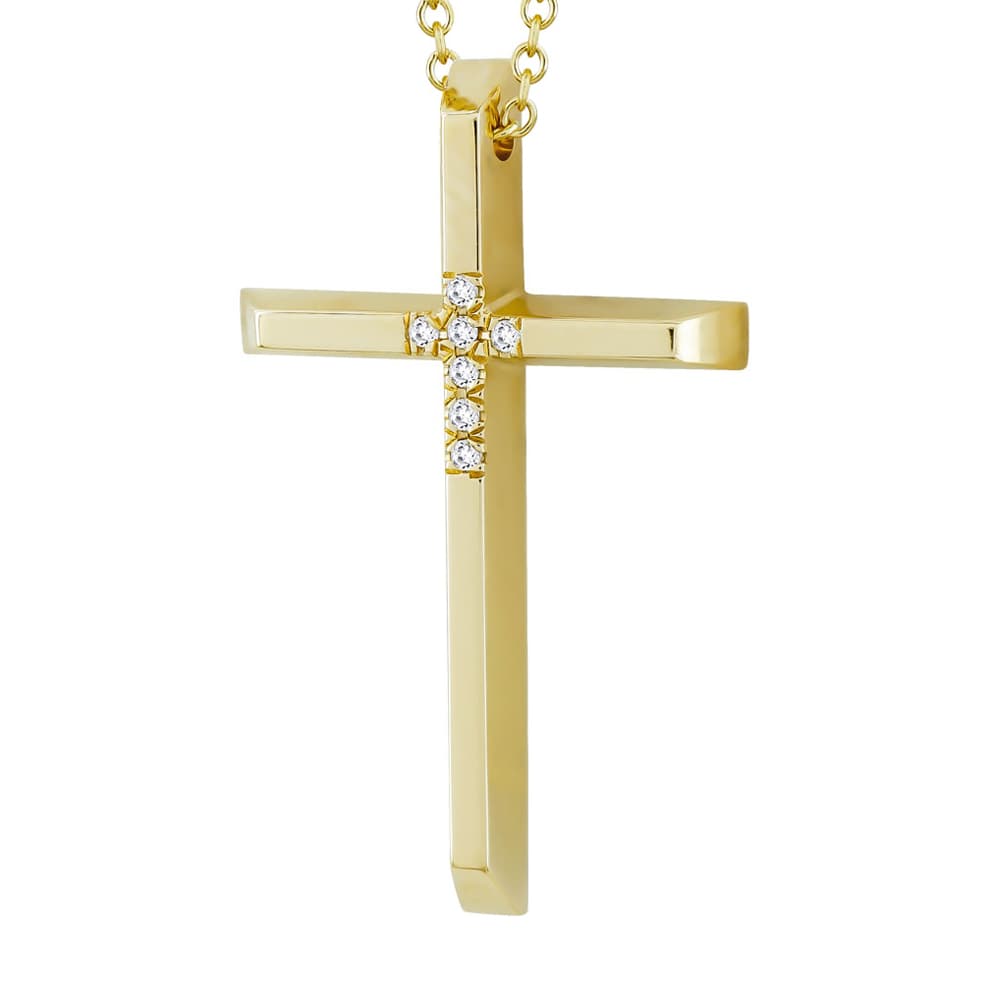 Σταυρός Βάπτισης Γυναικείος Σε Κίτρινο Χρυσό 18 Καρατίων Με Διαμάντια Brilliant ST2599