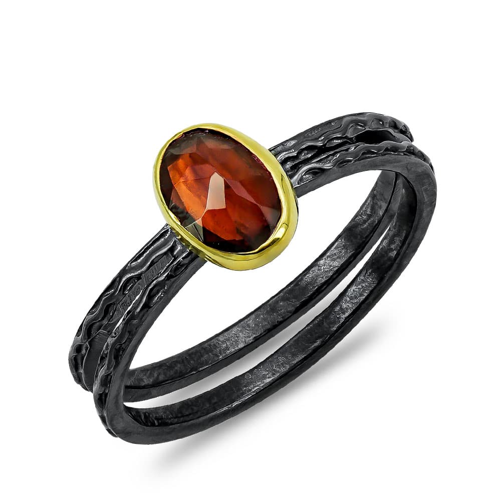 Xειροποίητο Δαχτυλίδι με Ροδολίτη από Ασήμι και Κίτρινο Χρυσό Κ9 DX901