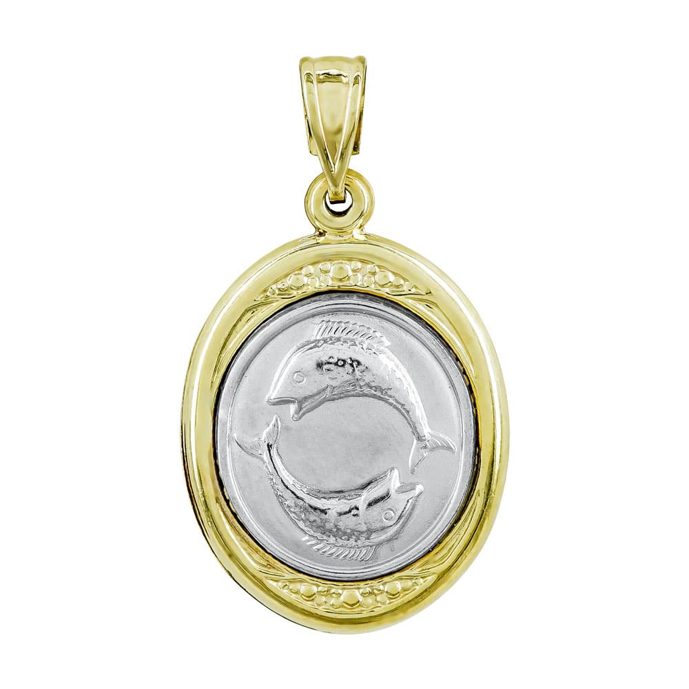 Ζώδιο Ιχθείς με Κωνσταντινάτο από Δίχρωμο Χρυσό Κ9 ZD243