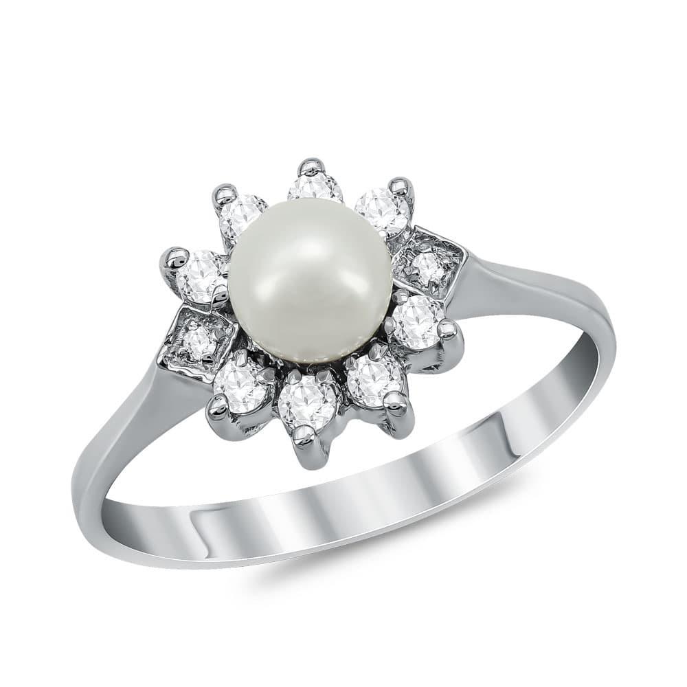 Δαχτυλίδι με Φυσικό Μαργαριτάρι Akoya από Λευκό Χρυσό Κ14 DX934