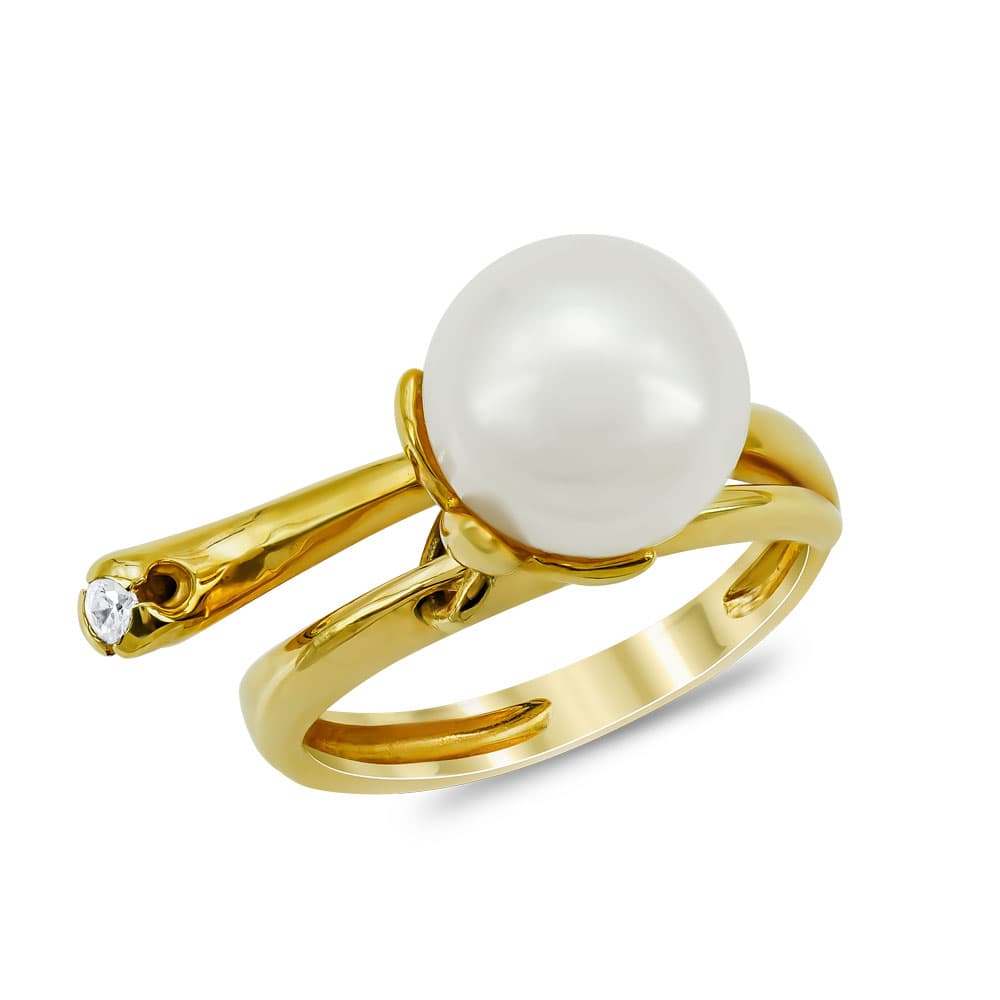 Δαχτυλίδι με Φυσικό Μαργαριτάρι Akoya από Κίτρινο Χρυσό Κ18 DX957