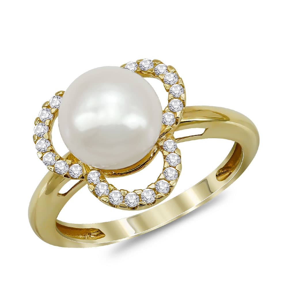 Δαχτυλίδι με Φυσικό Μαργαριτάρι από Κίτρινο Χρυσό Κ14 DX963