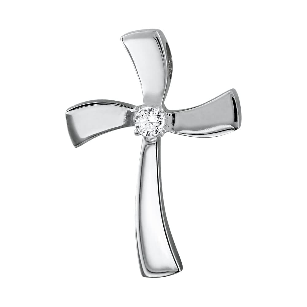 Σταυρός Βάπτισης Γυναικείος Σε Λευκό Χρυσό 14 Καρατίων με Πέτρες ST2838