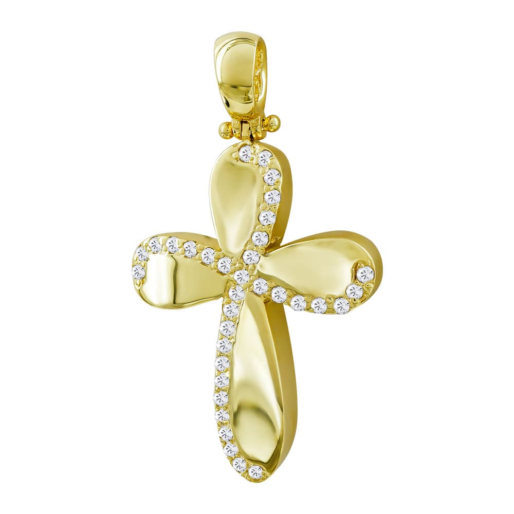 Σταυρός Βάπτισης Γυναικείος Σε Kίτρινο Χρυσό 14 Καρατίων με Πέτρες ST2833