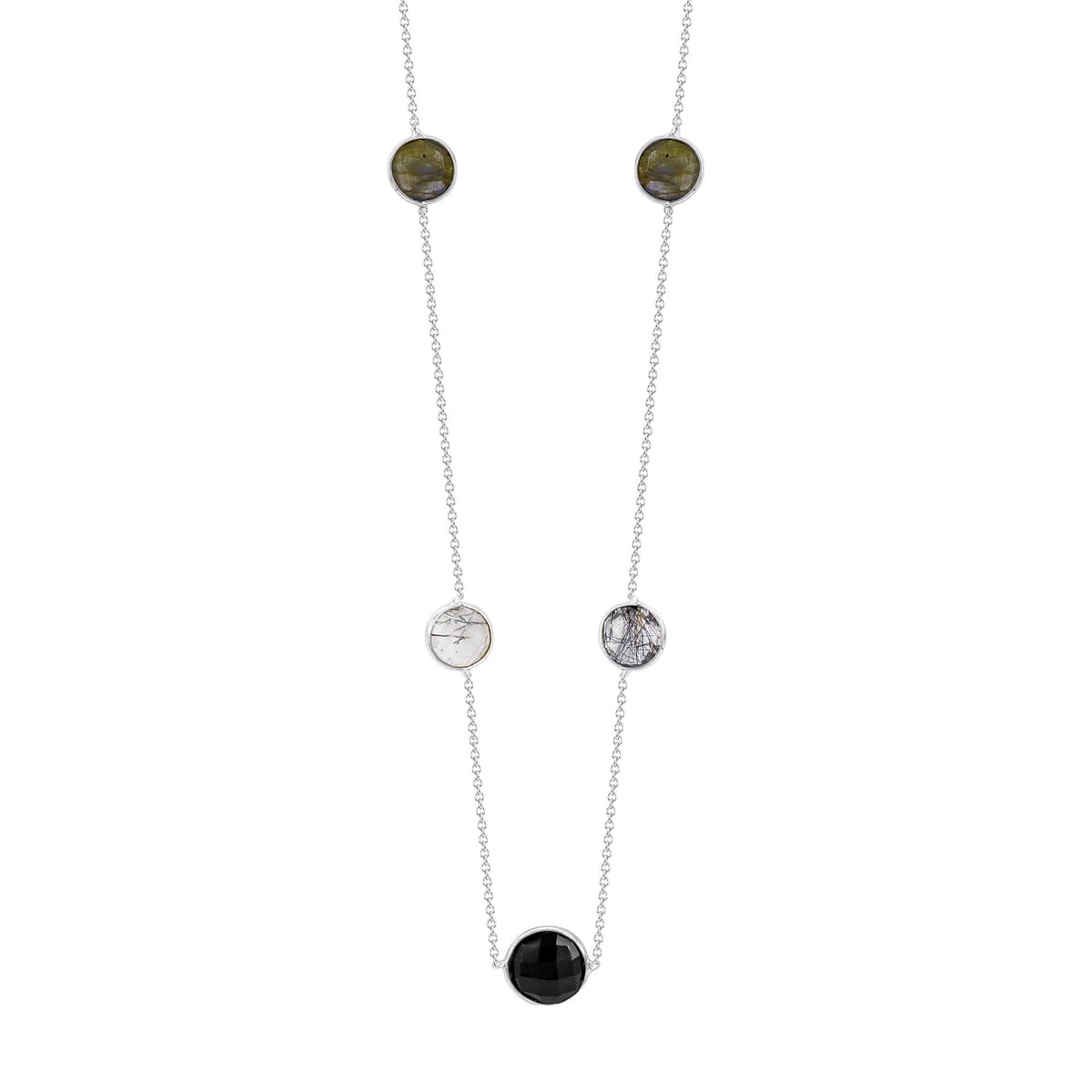 Koλιέ με Μαύρες Πέτρες από Ασήμι KL1113