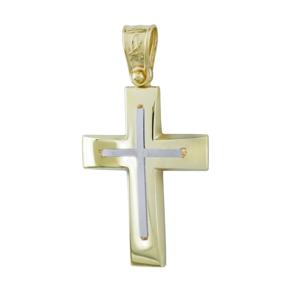 Σταυρός Βάπτισης Ανδρικός Σε Δίχρωμο Χρυσό 14 Καρατίων ST3006