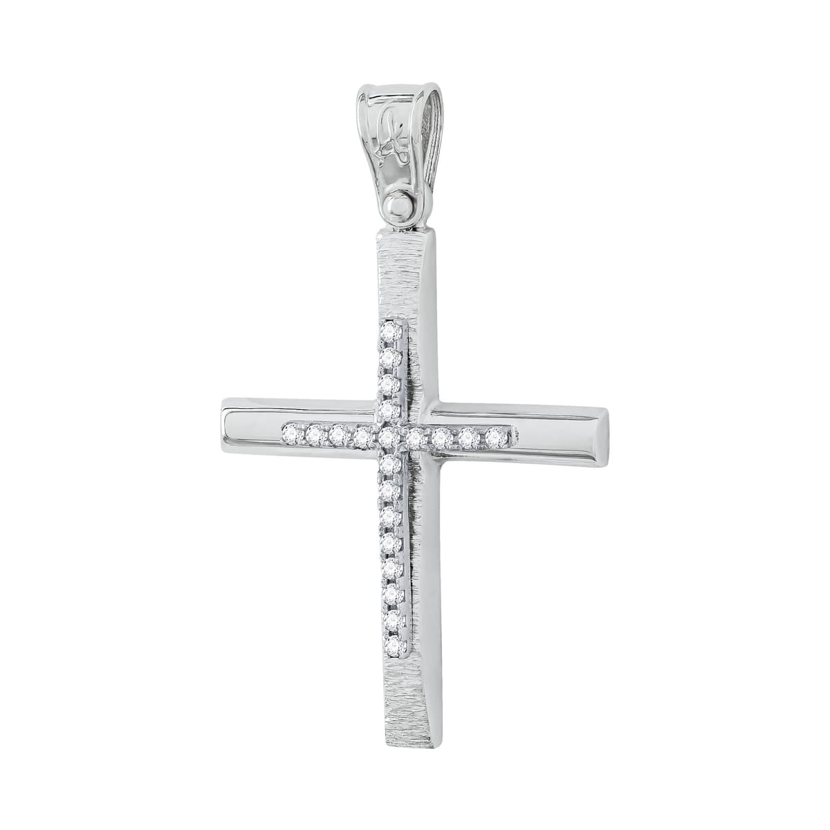 Σταυρός Βάπτισης Γυναικείος Σε Λευκό Χρυσό 9 Καρατίων με Πέτρες ST2941