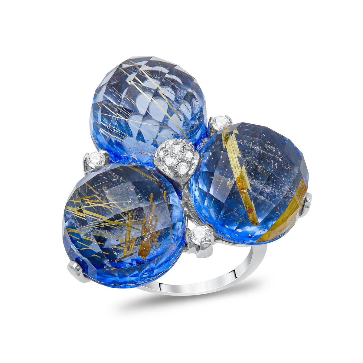 Δαχτυλίδι με Μπλε Πέτρες από Λευκό Χρυσό 14 Καρατίων DX1491