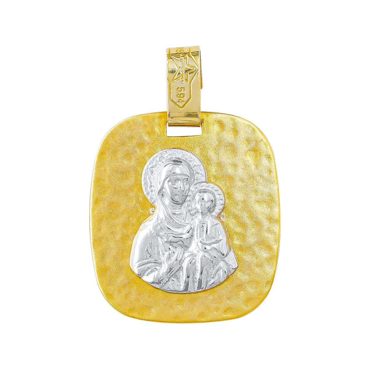 Φυλαχτό με την Παναγία Aπό Δίχρωμο Χρυσό 14 Καρατίων PA646