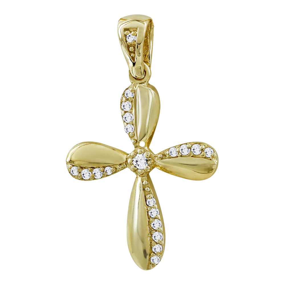 Σταυρός Βάπτισης Γυναικείος Σε Κίτρινο Χρυσό 14 Καρατίων με Πέτρες ST3141