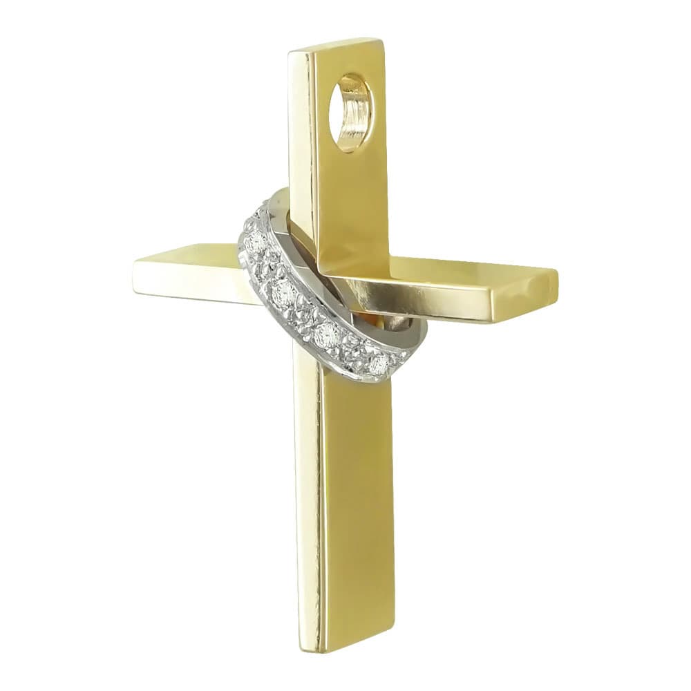Σταυρός Βάπτισης Γυναικείος Σε Δίχρωμο Χρυσό 18 Καρατίων με Διαμάντια Brilliant ST3169