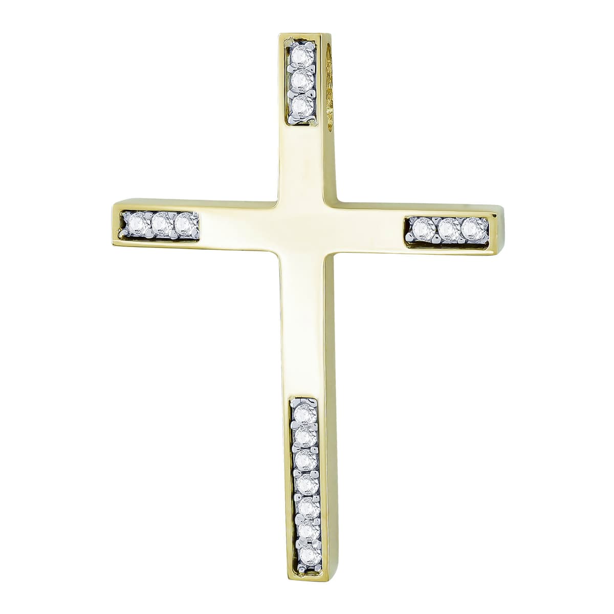 Σταυρός Βάπτισης Γυναικείος Σε Κίτρινο Χρυσό 14 Καρατίων με Πέτρες ST101475