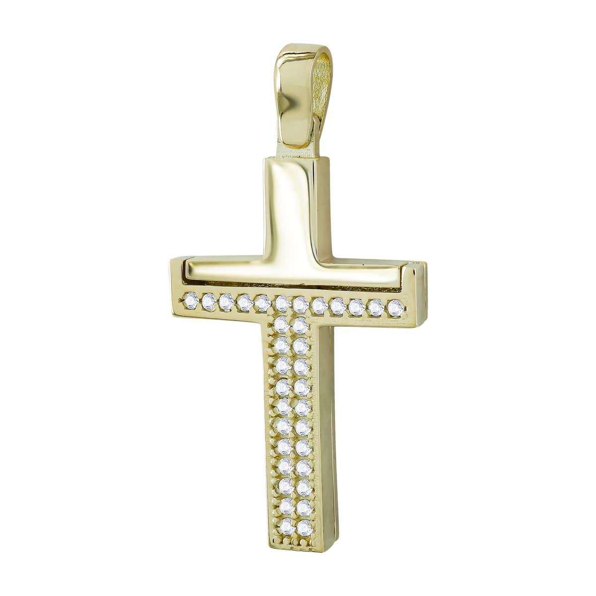 Σταυρός Βάπτισης Γυναικείος Σε Κίτρινο Χρυσό 14 Καρατίων με Πέτρες ST118486