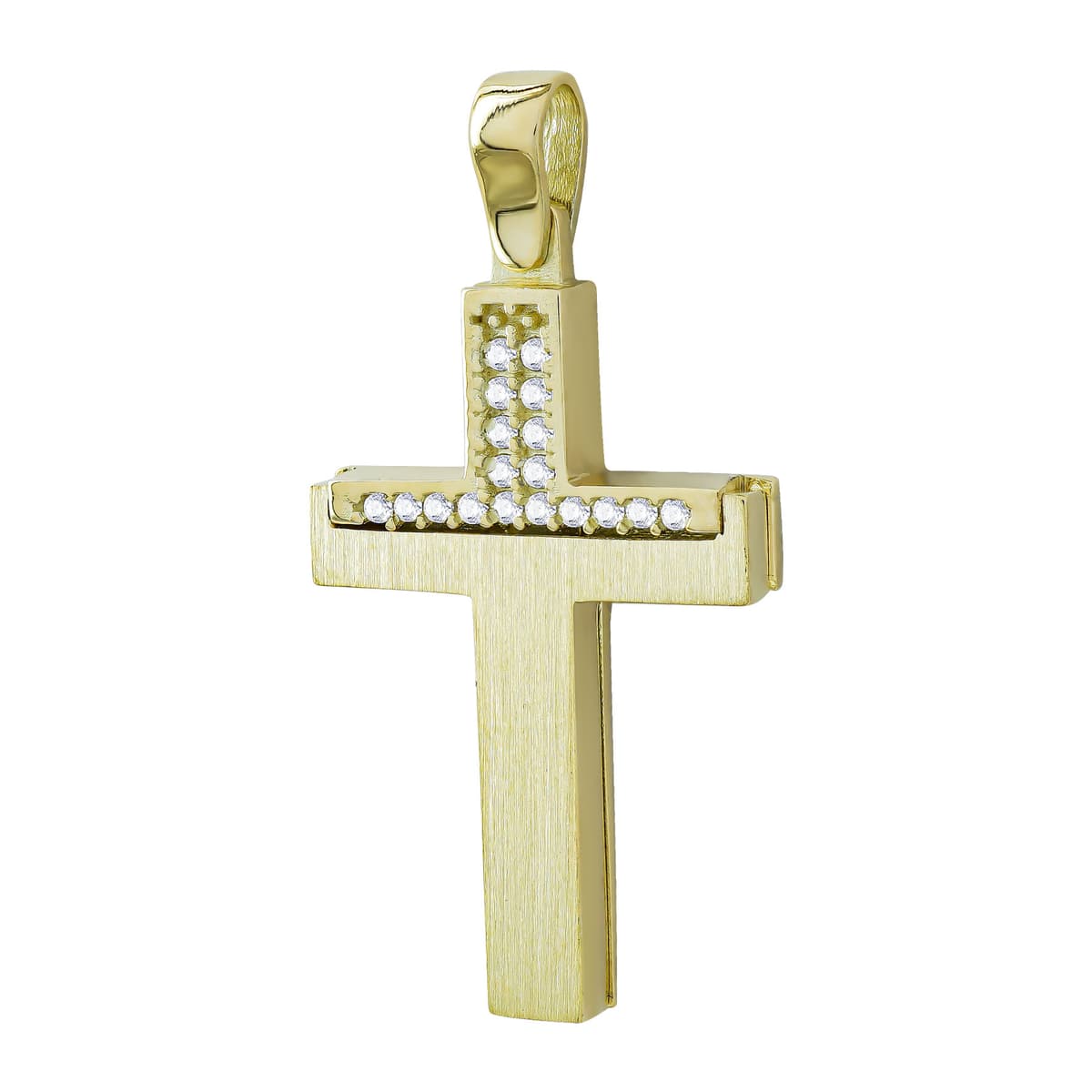 Σταυρός Βάπτισης Γυναικείος Σε Κίτρινο Χρυσό 14 Καρατίων με Πέτρες ST118488