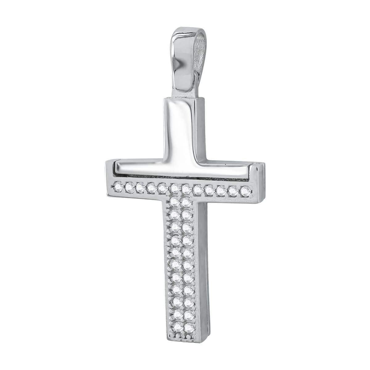 Σταυρός Βάπτισης Γυναικείος Σε Λευκό Χρυσό 14 Καρατίων με Πέτρες ST119509