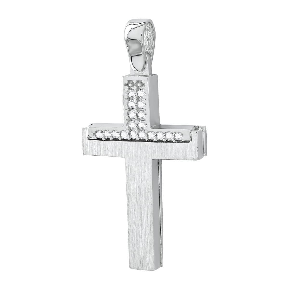 Σταυρός Βάπτισης Γυναικείος Σε Λευκό Χρυσό 14 Καρατίων με Πέτρες ST119513