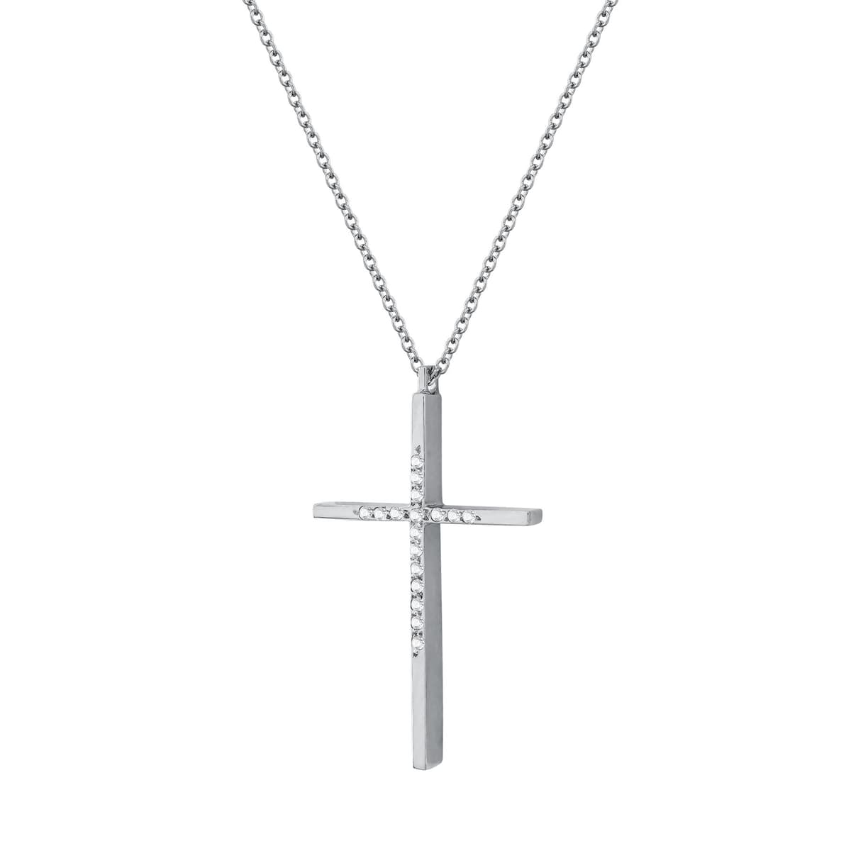 Σταυρός Βάπτισης Γυναικείος Σε Λευκό Χρυσό 14 Καρατίων με Πέτρες ST2980