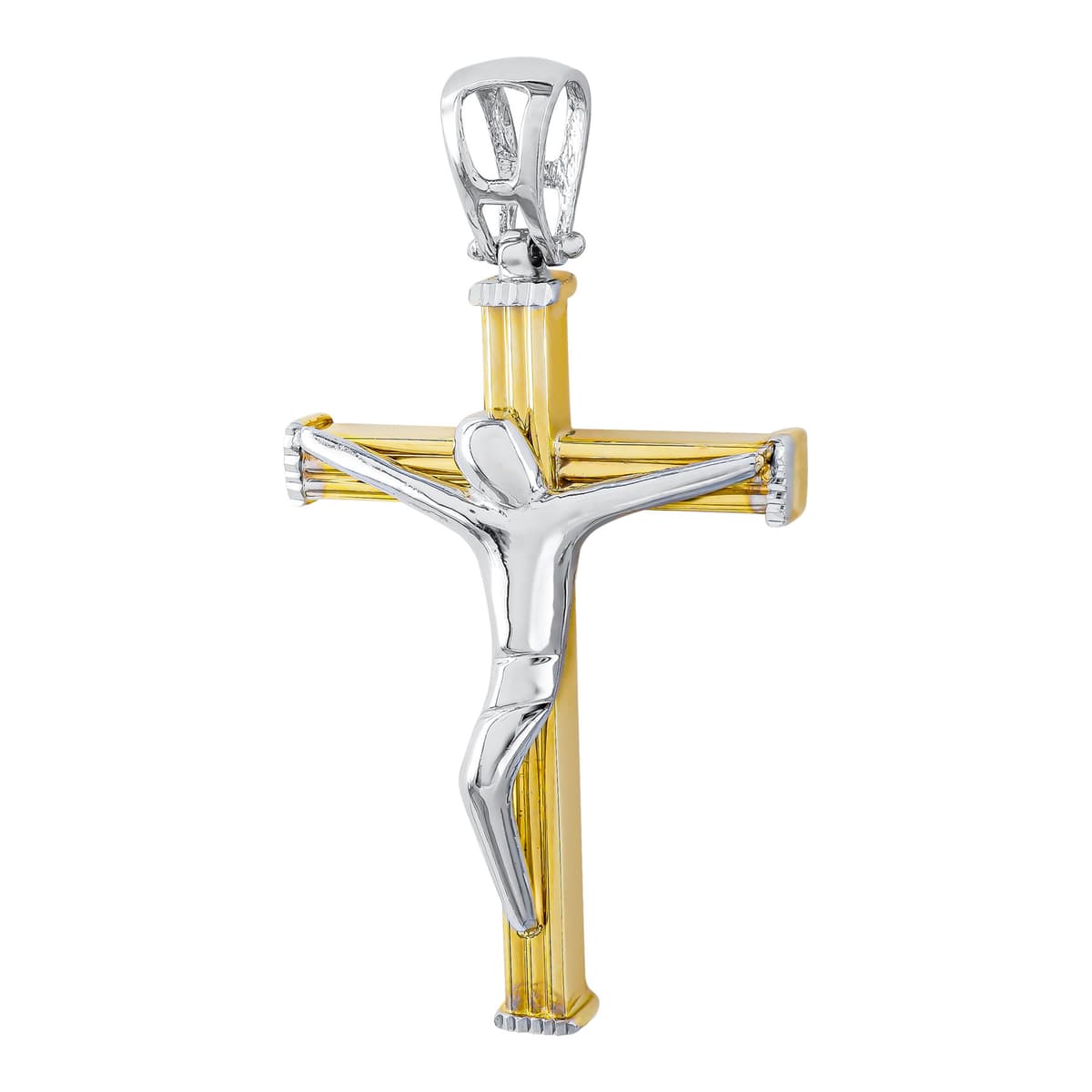 Σταυρός Βάπτισης Ανδρικός Σε Δίχρωμο Χρυσό 14 Καρατίων ST3027