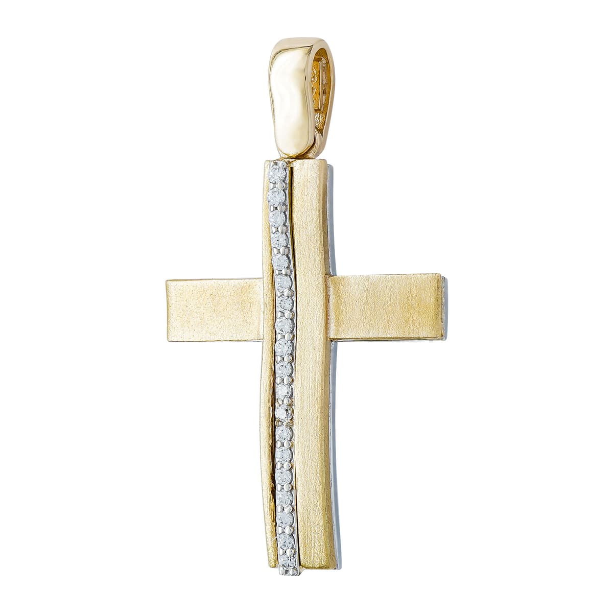 Σταυρός Βάπτισης Γυναικείος σε Δίχρωμο Χρυσό 14 Καρατίων με Πέτρες ST3211