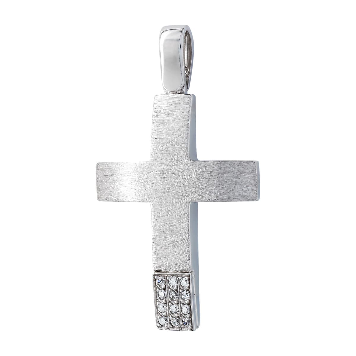 Σταυρός Βάπτισης Γυναικείος σε Λευκό Χρυσό 14 Καρατίων με Πέτρες ST3214