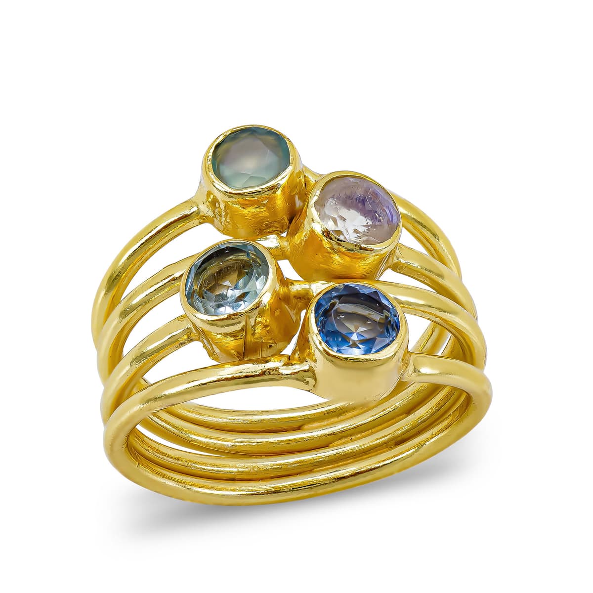 Δαχτυλίδι με Xρωματιστές Πέτρες απο Επιχρυσωμένο Ασήμι DX1388