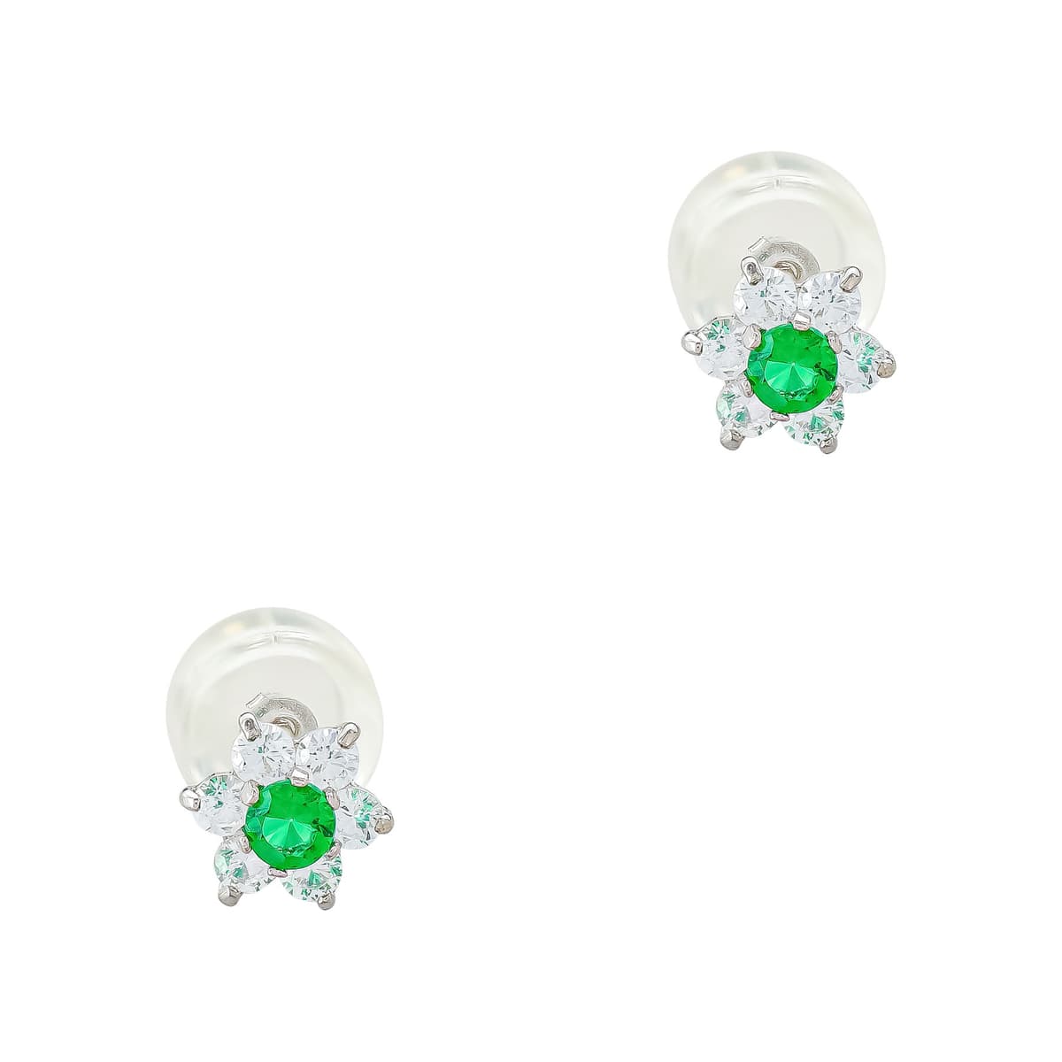 Παιδικά Σκουλαρίκια με Πράσινες Πέτρες από Λευκό Χρυσό 14 Καρατίων PSK520