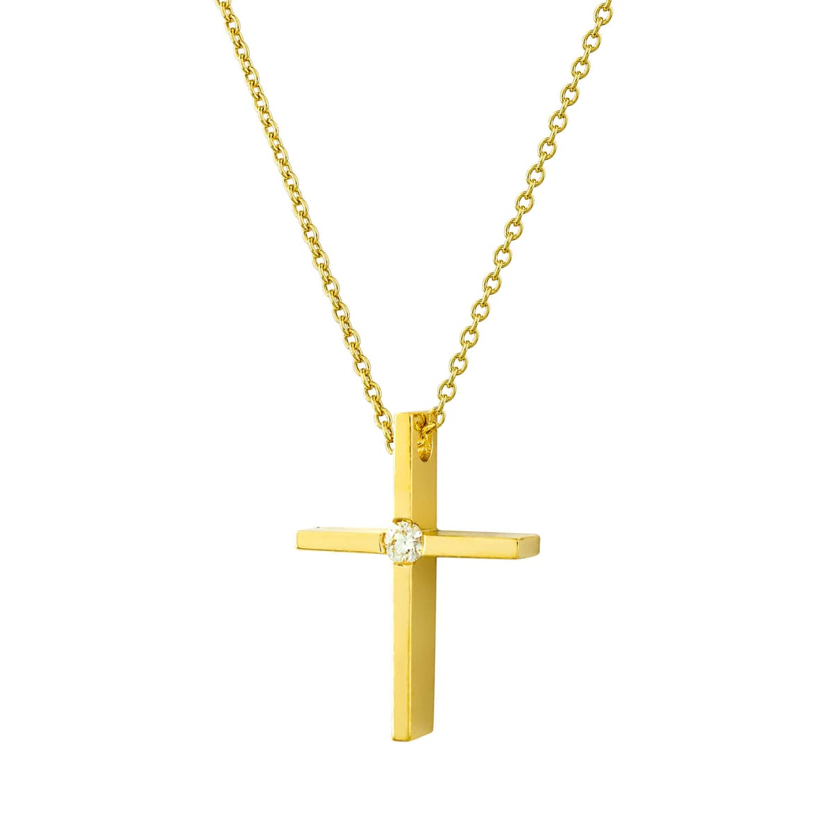 Σταυρός Βάπτισης Γυναικείος Σε Kίτρινο Χρυσό 18 Καρατίων με Διαμάντι Brilliant ST3037