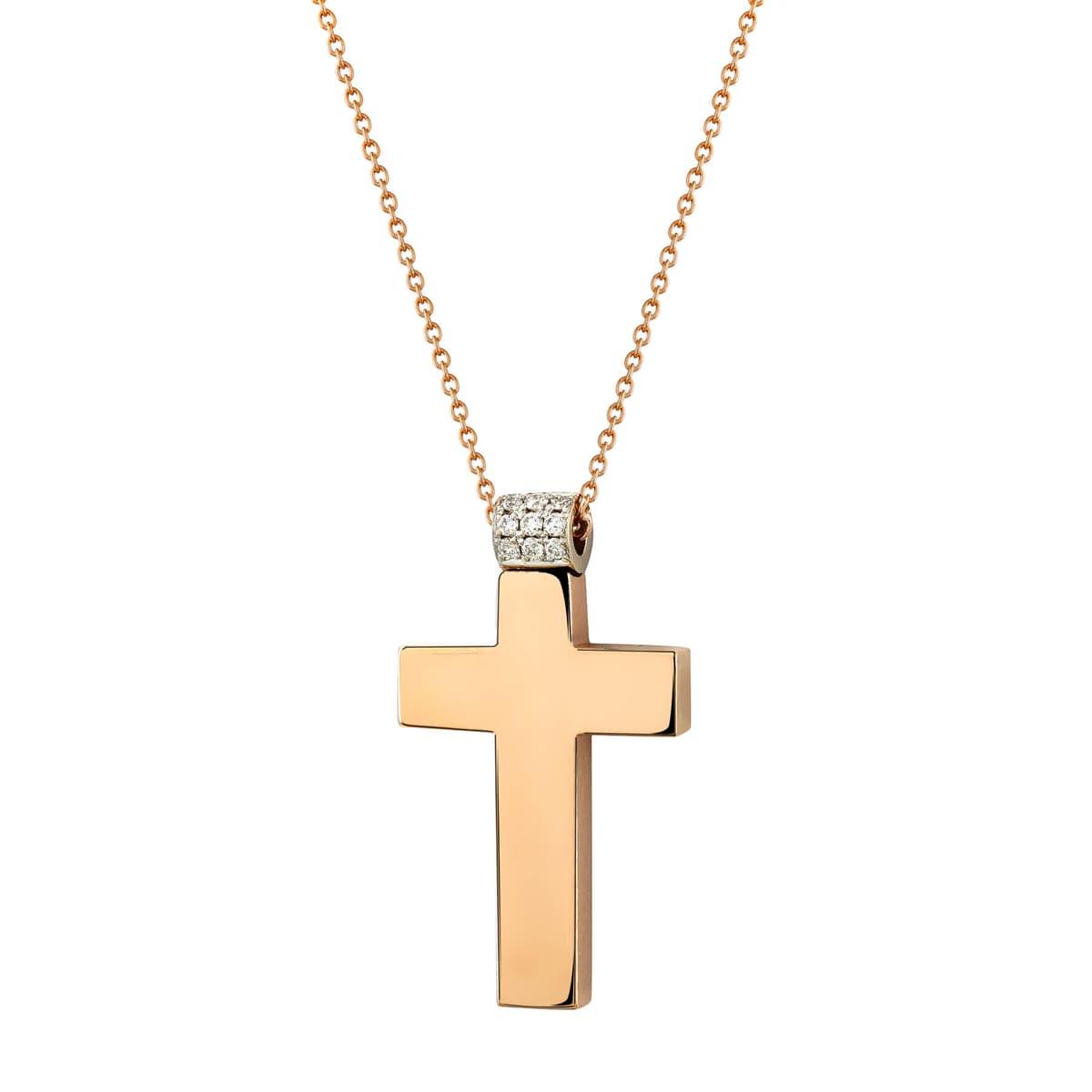 Σταυρός Βάπτισης Γυναικείος Διπλής Όψεως Σε Δίχρωμο Χρυσό 18 Καρατίων με Διαμάντια Brilliant ST3042