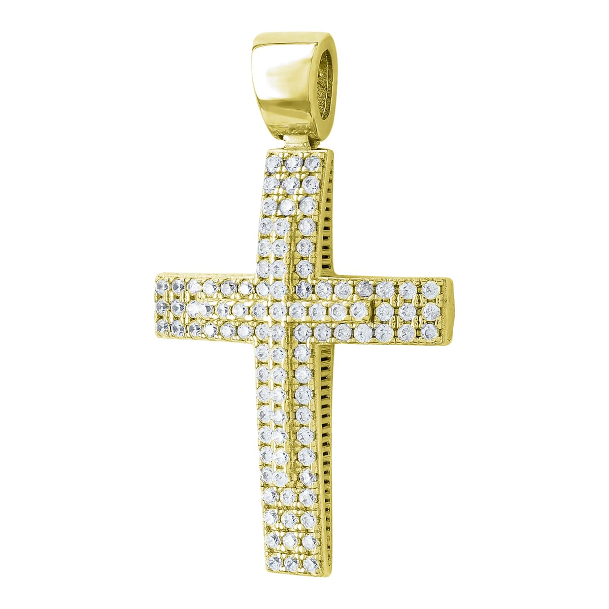 Σταυρός Βάπτισης Γυναικείος σε Κίτρινο Χρυσό 14 Καρατίων με Πέτρες ST3309