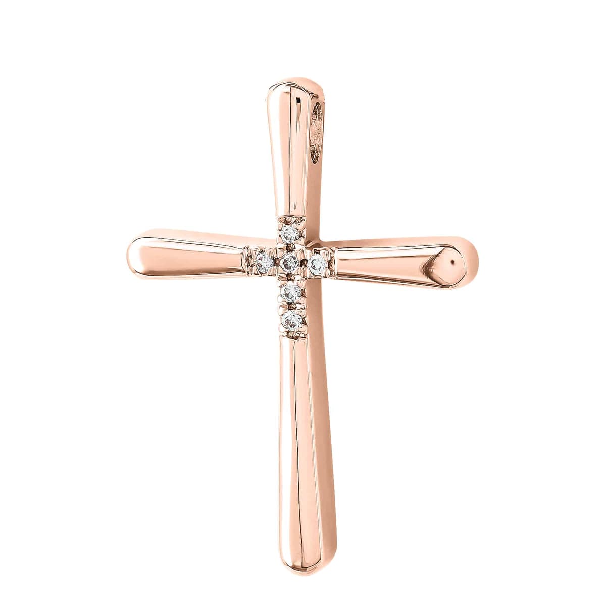 Σταυρός Βάπτισης Γυναικείος σε Ροζ Χρυσό 14 Καρατίων με Πέτρες ST3335