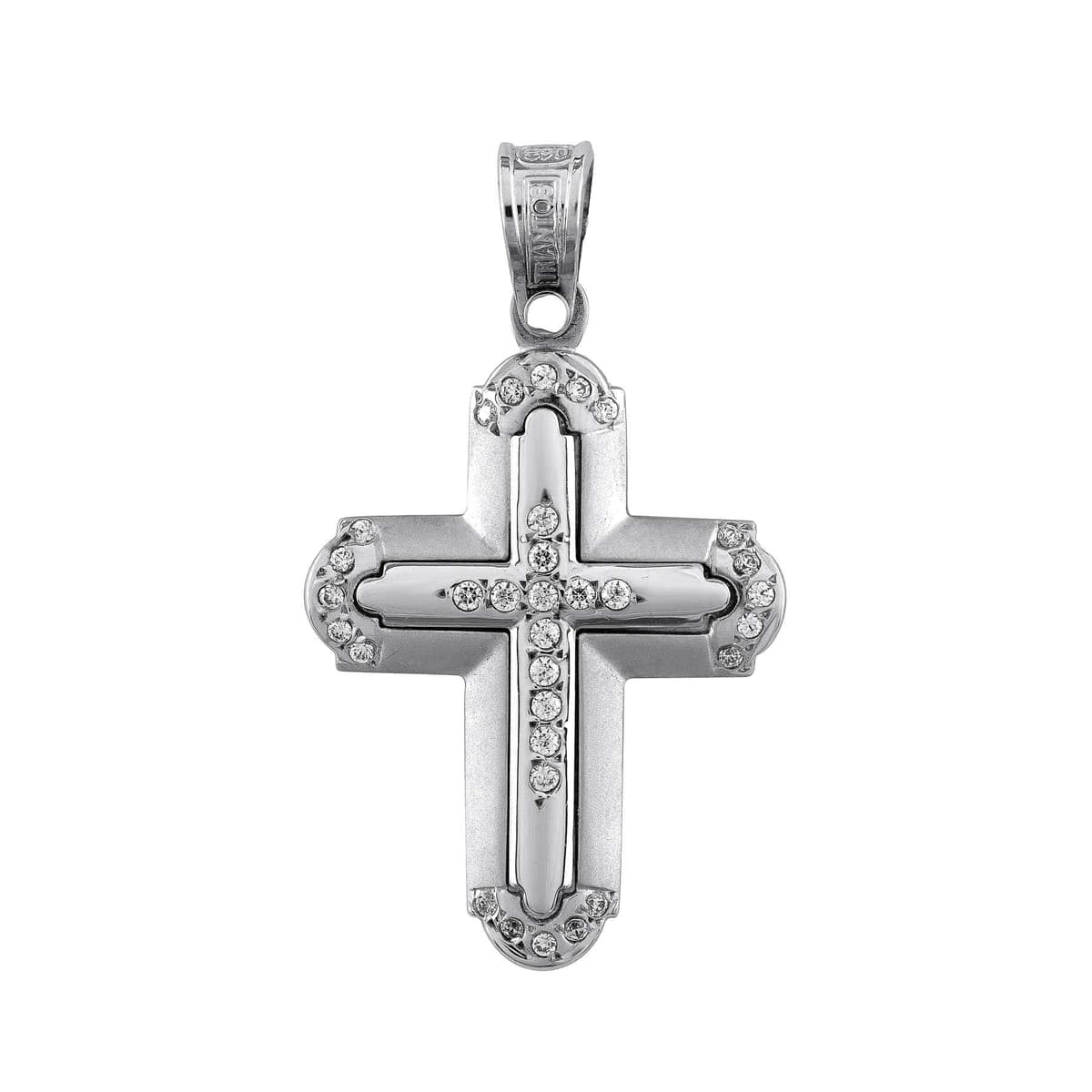 Σταυρός Βάπτισης Γυναικείος Σε Λευκό Χρυσό 14 Καρατίων με Πέτρες ST3071