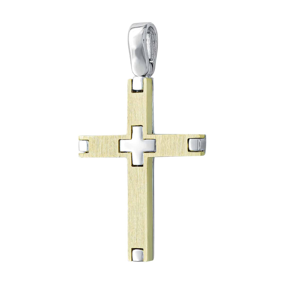 Σταυρός Βάπτισης Αντρικός Διπλής Όψεως σε Δίχρωμο Χρυσό 14 Καρατίων ST3312