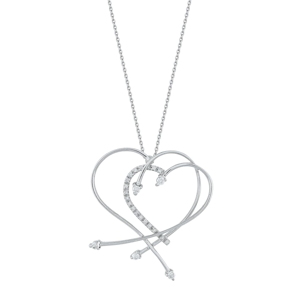 Κολιέ Καρδιές με Διαμάντια Brilliant από Λευκό Χρυσό 18 Καρατίων KL1864