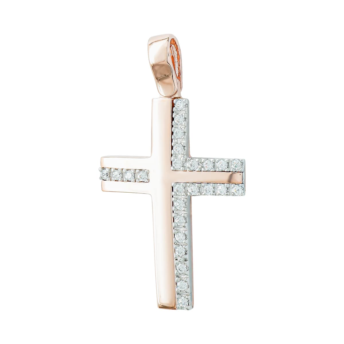 Σταυρός Βάπτισης Γυναικείος Διπλής Όψεως Σε Δίχρωμο Χρυσό 14 Καρατίων ST3318