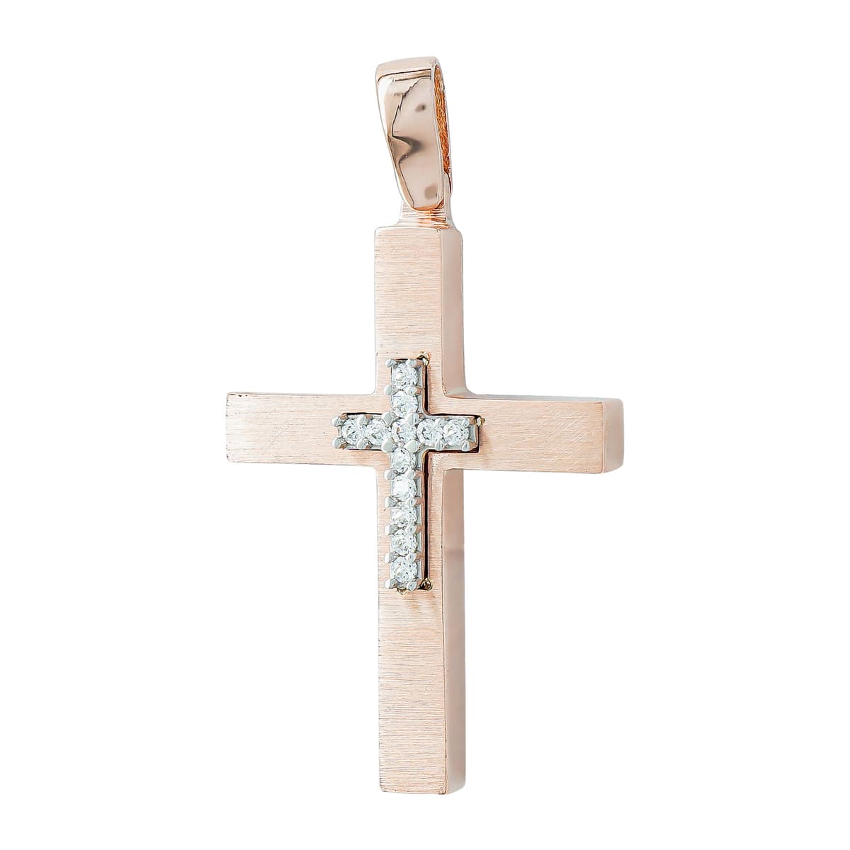 Σταυρός Βάπτισης Γυναικείος Διπλής Όψεως Σε Δίχρωμο Χρυσό 14 Καρατίων ST3319