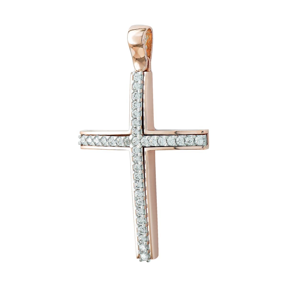 Σταυρός Βάπτισης Γυναικείος Διπλής Όψεως Σε Δίχρωμο Χρυσό 14 Καρατίων ST3320