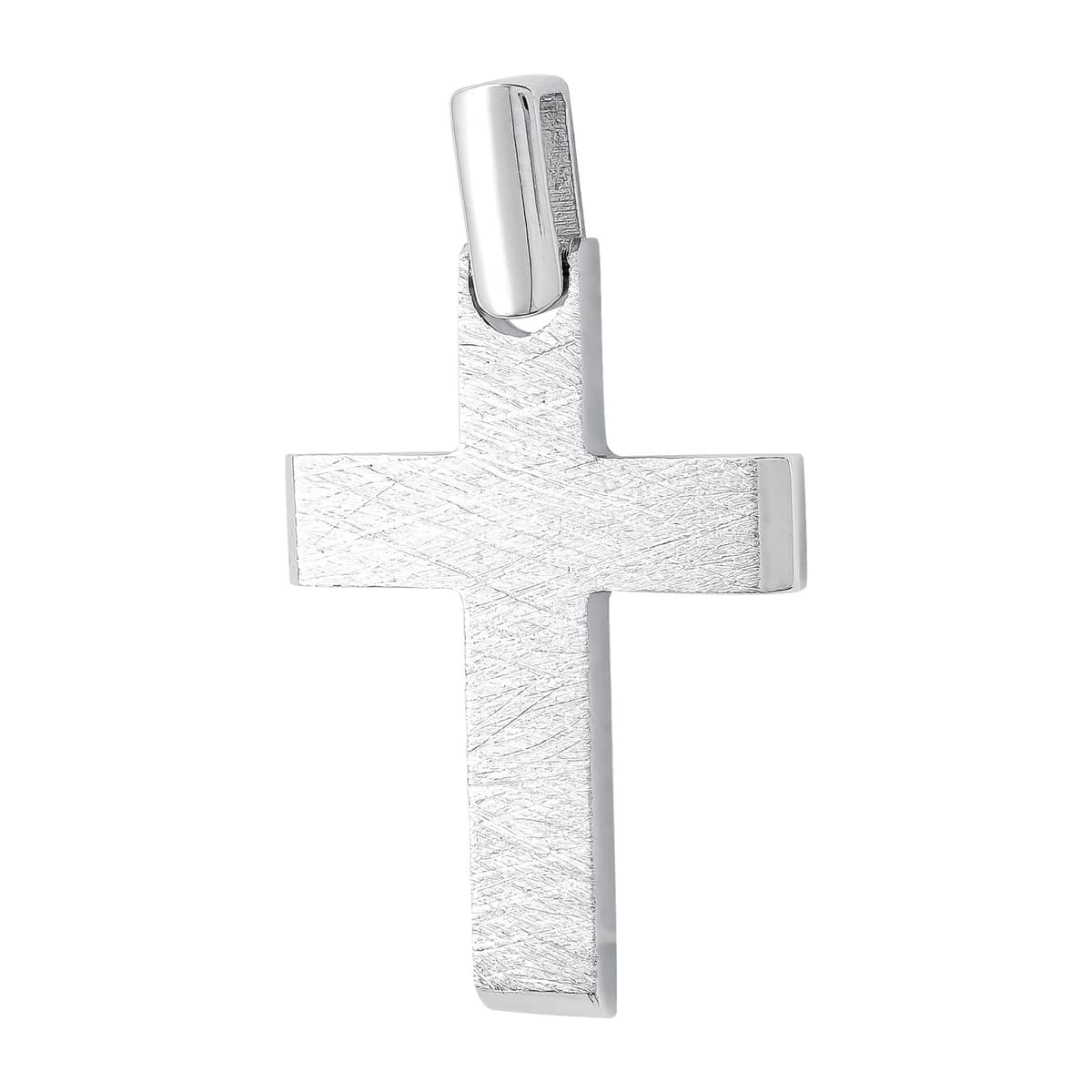 Σταυρός Βάπτισης Αντρικός Διπλής Όψεως Σε Λευκό Χρυσό 14 Καρατίων ST3339
