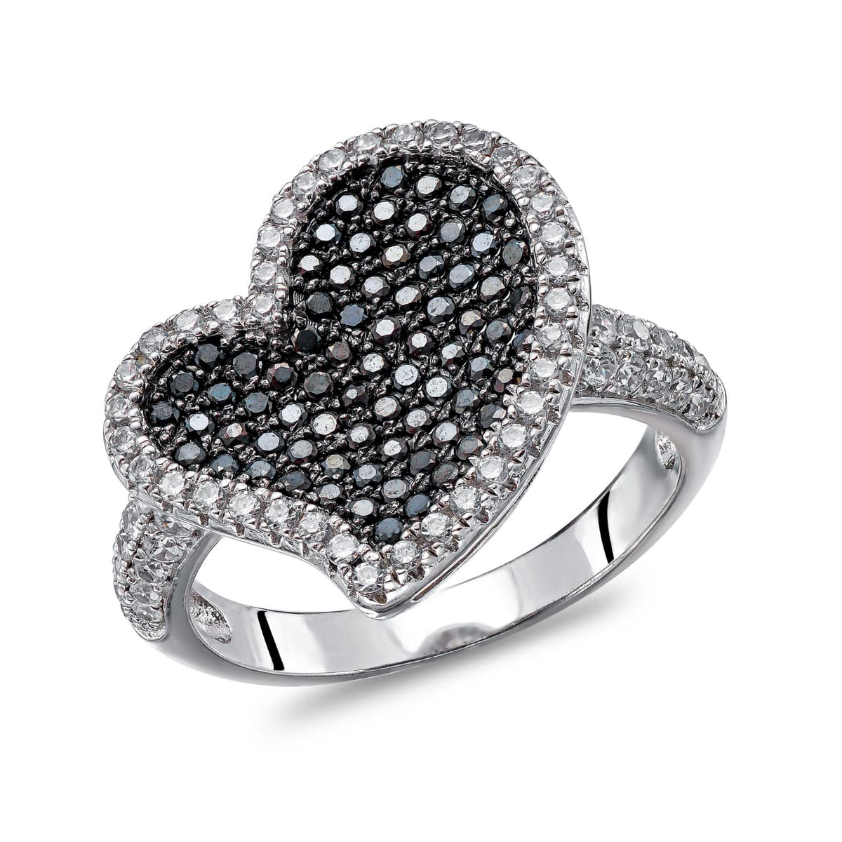 Δαχτυλίδι Καρδιά με Μαύρες Πέτρες απο Ασήμι DX1833