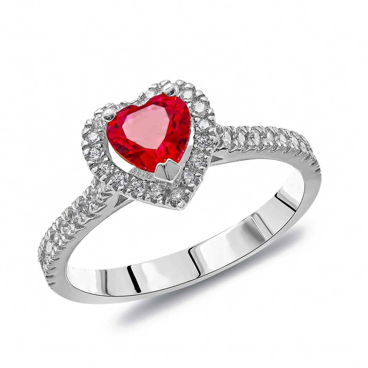 Δαχτυλίδι Καρδιά με Κόκκινη Πέτρα απο Λευκό Χρυσό 14 Καρατίων DX1838