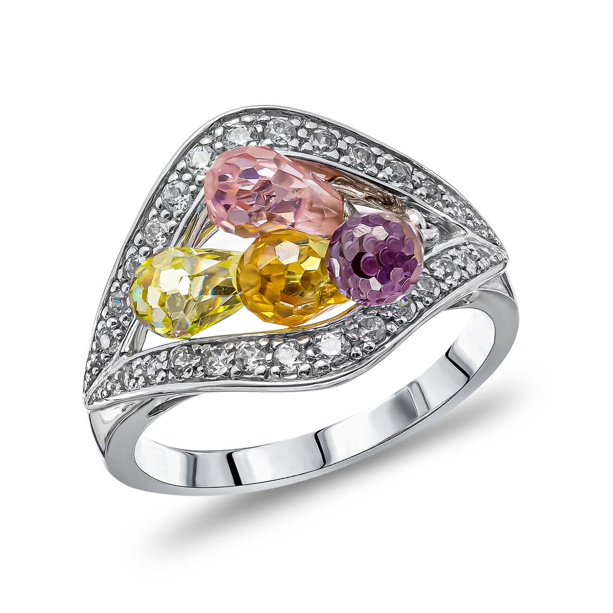 Δαχτυλίδι με Oρυκτές Πέτρες απο Λευκό Χρυσό 14 Καρατίων DX1849