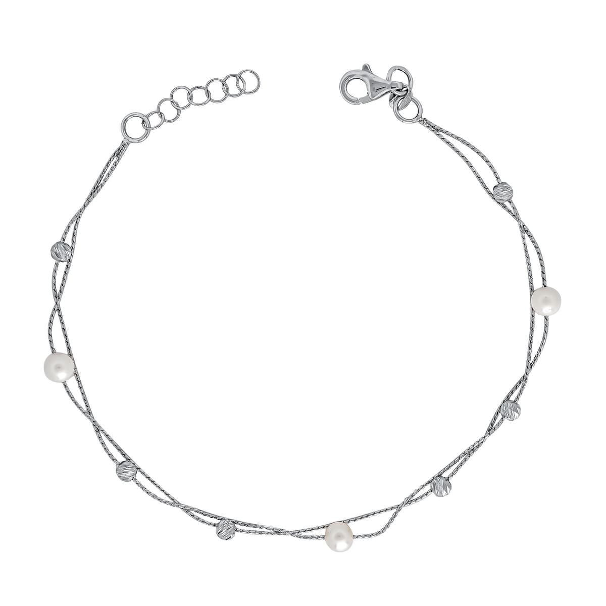 Βραχιόλι με Διαμανταρισμένες Μπαλίτσες και Μαρτγαριτάρι από Λευκό Χρυσό 14 Καρατίων VR1369